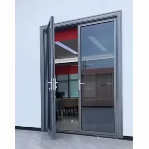 Commercial French Shop Front Door Aluminum Thermal Break Entry Doors Double Swing Glass Entry Door