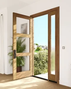 Modern Custom Solid Wood Single-Swing Villa Main Entrance Door with Large Glass Front for Exterior Use