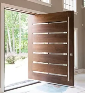 Modern Customized Solid Wood Pivot Entry Door with Glass for Main Entrance