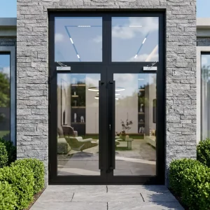 Modern Design Commercial Storefront Doors Aluminum Frame Double Tempered Glass Doors with Door Closer for Supermarket Hotel