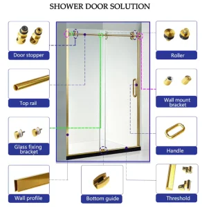 Modern Design Shower Door Accessories Set for Apartment and Hotel Bathrooms with Golden Frame Glass
