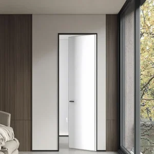 Modern Design White Primer Secret Room Wooden Internal Frameless Invisible Hinged Hidden Door With Aluminum Frame
