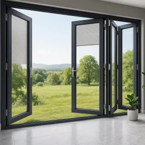 Modern Double-Glass Aluminum Folding Sliding Door with Windproof Feature for Mall and Outdoor Use