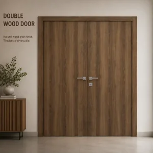 Modern Double Interior Door Wood Veneer Double Swing Door Wooden Flush Door for Villa Hotel Apartment and Residential Projects