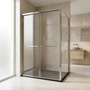 Modern Double Sliding Shower Door Silver Stainless Steel Framed Tempered Glass Shower Enclosure for Home Hotel Project