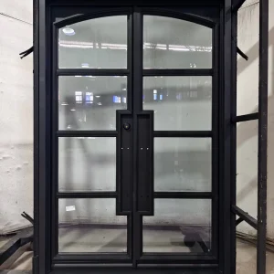 Modern Double Wrought Iron Metal Entrance Door Eyebrow Arch Shape Decorative Grille Steel Manual