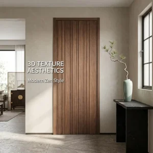 Modern Eco-Friendly Paint-Free Waterproof Solid Wood Entry Door with Natural Veneer, Flat Panel, and Carved Interior Door Design