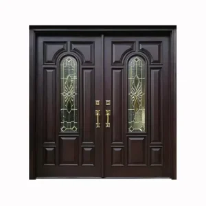 Modern European-Style Mahogany Double Solid Wood Exterior Entry Door for Apartment and Outdoor Use