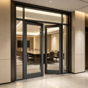 Modern Exterior Double Leaf Aluminum Door Noise Reduction Water Resistant Thermal Insulation