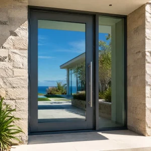 Modern Exterior Double Swing Entrance Door with Sidelights and Tempered Glass for Villa Front Entry