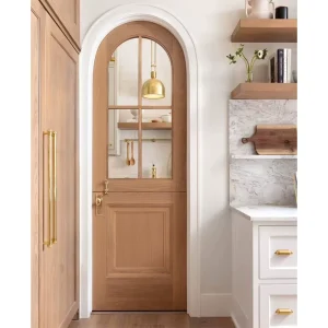 Modern Finished Georgia Solid Wood Arched Dutch Doors with Grille Window for Villa School Hallway and Kitchen