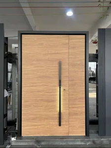 Modern Finished Solid Wood Natural Oak Exterior Entry Door for Villa, Apartment, or Hotel