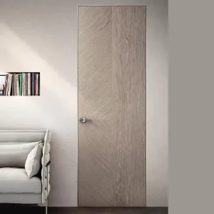 Modern Flush Frameless Side-Opening Aluminum and Wood Bedroom Door
