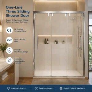 Modern Framed Three-Panel Sliding Shower Door for Hotel Use Space-Saving Tempered Glass Bathroom Enclosure