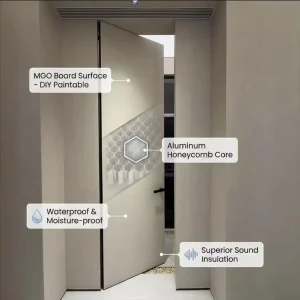 Modern Frameless Aluminum and Wood Invisible Interior Door System for Hidden Walls