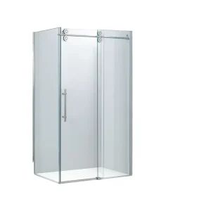 Modern Frameless Sliding Glass Shower Door with Hinge Square Design Artificial Stone Tray Bathroom