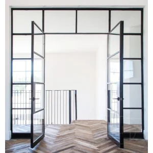 Modern French Exterior Doors Soundproof Swing Room Door Double Glass Casement System with Wrought Iron Components