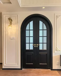 Modern French Style Black Double Swing Solid Wood Interior Door for Villa or Hotel