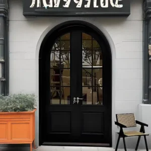 Modern French-Style Double-Arch Swing Door with Tempered Glass and Waterproof Finish for Villa Entry