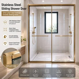 Modern Full Frame Double Sliding Shower Door with Tempered Glass Bathroom Enclosure for Hotel Use Custom Size