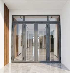Modern Gray Aluminum Alloy Exterior Front Double Swing Door with Glass Window