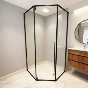 Modern Hotel Bathroom Stainless Steel Door Diamond Shaped Shower Room Polished Very Narrow Border Pivot Wet Dry Apartment Frame