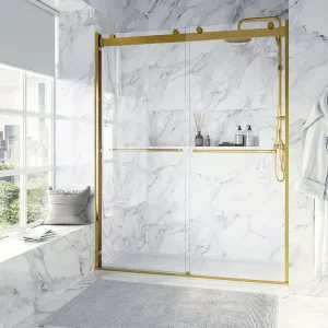 Modern Hotel Double Bypass Frameless Shower Screen with Stainless Steel Handle Tempered Glass Sliding Bathroom Shower Door