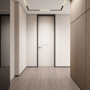 Modern Indoor Solid Wood Swing Door with Aluminum Frame, Windproof Narrow Bedroom Design