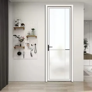 Modern Interior Bathroom and Bedroom Narrow-Frame Aluminum Alloy Glass Swing Door