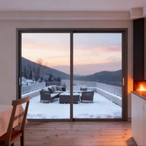 Modern Interior Slim Sliding Door with Narrow Aluminum Frame and 8mm Glass for Kitchen Spaces