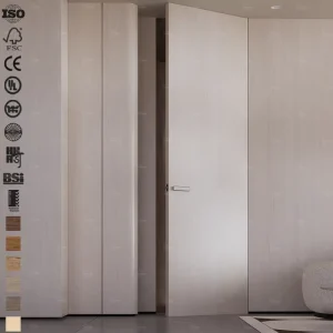 Modern Invisible Door Aluminum Frame White Oak Composite Solid Wood Hidden Door for Bedroom