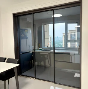 Modern Kitchen Large 3 Track Aluminum Sliding Doors Interior Energy Efficient Hurricane Impact Double Glazing Tempered