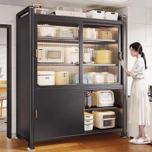 Modern Kitchen Multifunction Metal Sliding Door Storage Cabinet with Large Capacity and Dust-Proof Design