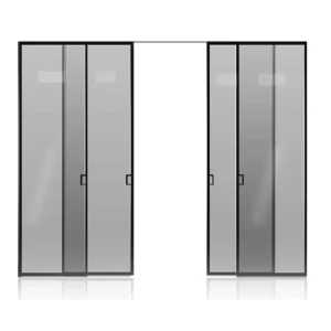 Modern Manual Kitchen Sliding Door Ultra narrow Three linked Double Ground Rail Balcony Living Room Sound Insulation Tempered