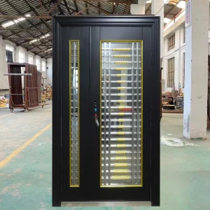 Modern Manual Window Glass Pipe-Grilled Security Gate with Cast Aluminum and Stainless Steel Front Entry Doors