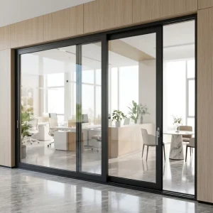 Modern Minimalist Aluminum Sliding Door with Tempered Glass Panels for Residential Balcony and Commercial Storefront Use