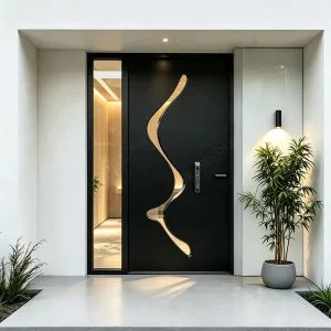 Modern Minimalist Cast Aluminum Front Entry Security Door with Smart Lock for Apartment Home