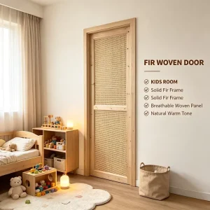 Modern Minimalist Fir Wood Rattan Door Solid Wood Interior Door for Apartment