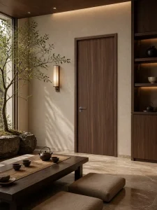 Modern Minimalist Interior Flush Door, Solid Core, Wood Grain Flat Panel, Custom Size and Color