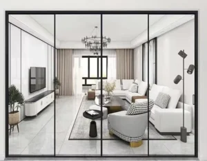 Modern Minimalist Large Glass Sliding Doors with Double Hidden Track Aluminum Alloy Windproof Interior Kitchen Door