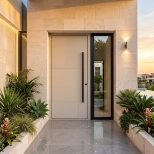 Modern Minimalist Luxury Aluminum Front Entry Door with Hidden Hinges High-end Villa Entrance Swing Door with Glass Sidelight