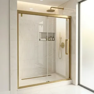 Modern Minimalist Screen Aluminum Shower Enclosure Sliding Door Bathroom Tempered Glass Gold Shower Cubicle