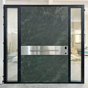 Modern Minimalist Sintered Stone Swing Entrance Door with 5D Printing and Sidelight for Villa