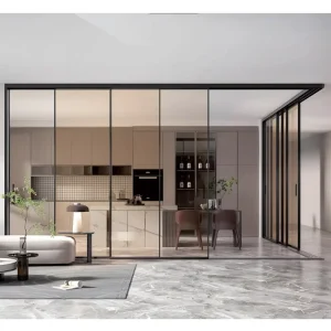 Modern Minimalist Slim-Frame Aluminum Hanging Sliding Door Interior Glass Partition No Bottom Track for Kitchen Living Room
