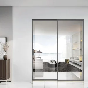 Modern Minimalist Slim Frame Aluminum Sliding Glass Door Narrow Profile Large View Balcony Door for Apartment