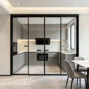 Modern Minimalist Tempered Glass Kitchen Balcony Sliding Door Hanging Rail Three Linkage Living Room Bedroom Sliding Door