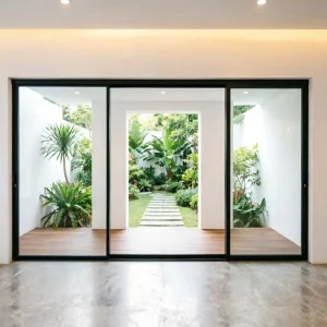 Modern Minimalist Ultra Narrow Frame 3 Panel Aluminum Sliding Door Silent Waterproof Anti mold Hollow Glass Linkage Patio Door