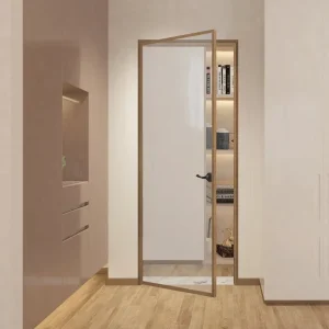 Modern Minimalist Ultra-Narrow Tempered Glass Aluminum Frame Casement Swing Door for Villas and Offices