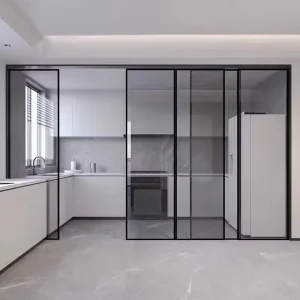 Modern Multi-Panel Aluminum Sliding Door with Handle and Flush Interior Sliding System for Kitchen, Bedroom, or Hospital