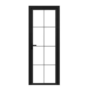 Modern Narrow Aluminum Alloy Bathroom and Room Glass Waterproof Manual Swing Door